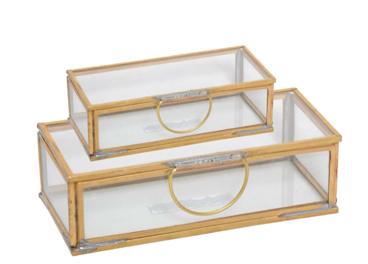 Gold Trim Glass Boxes (Set of 2) Home With Hechart