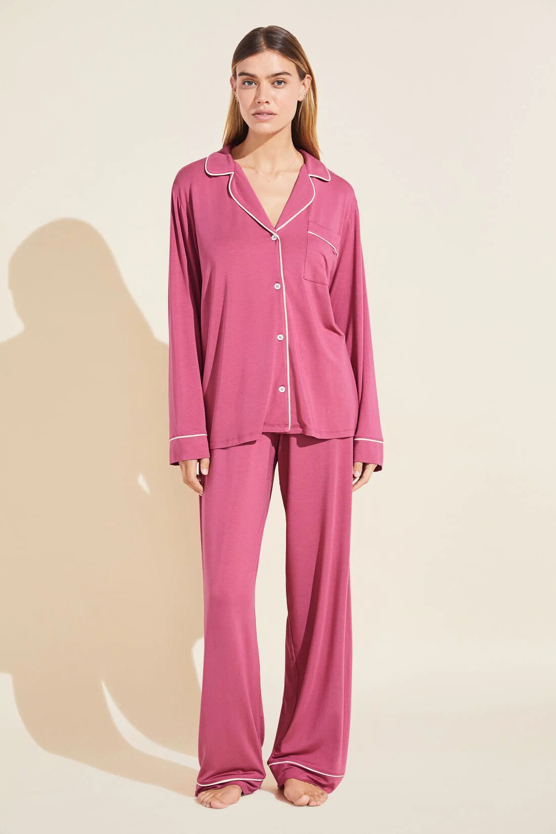 Eberjey Women Gisele Long PJ Set Raspberry/Ivory